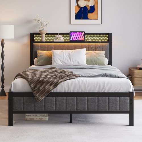 Double bed frame with wooden - bed,