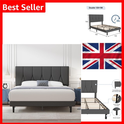 Double bed frame 135x190 grey - bed,