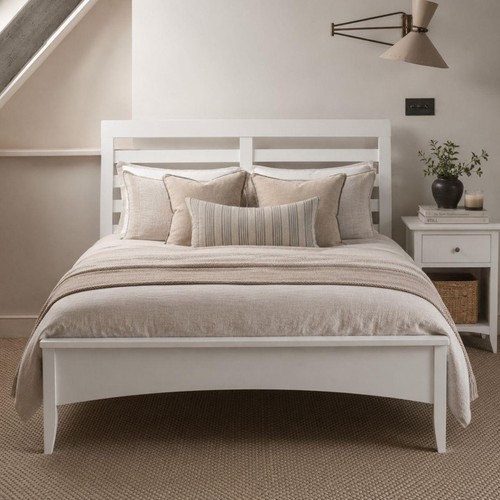 White wooden bedframe - wooden, double