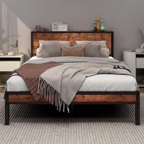 Double bed frame with wooden - with,