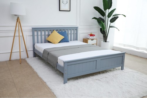 Grey wooden bed frame - bed, with/