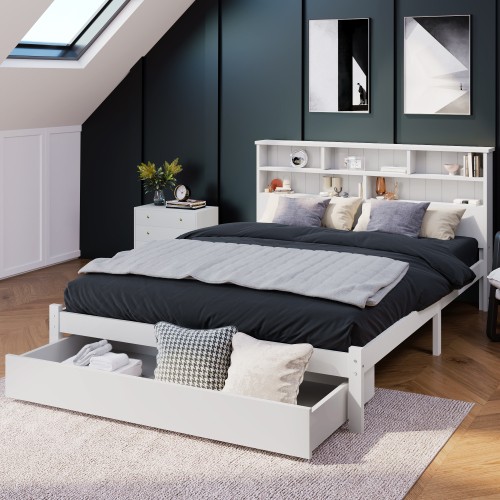 Double wooden storage bed - storage,