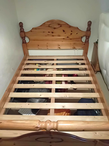 Wooden double bed - bed, brown