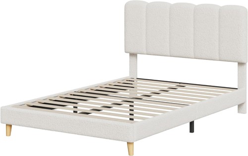 Beige double upholstered bed - beige,