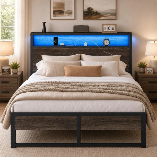 Queen bed frame with - with, led