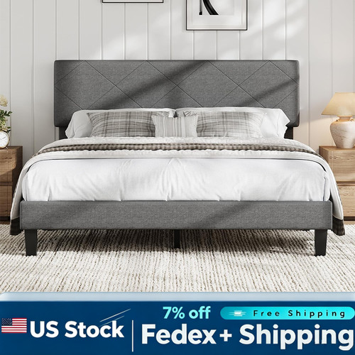Grey upholstered platform bed - grey,