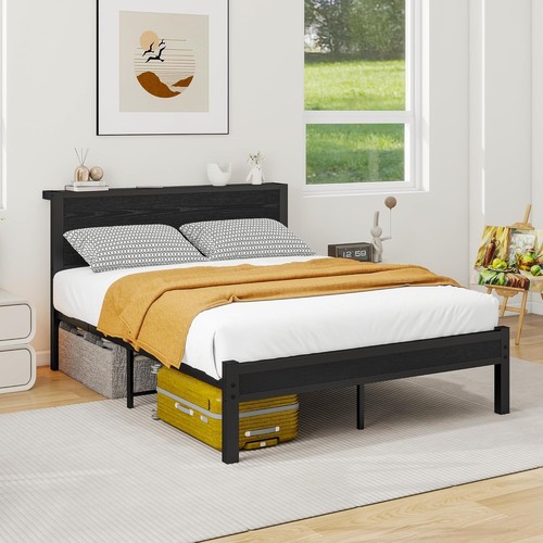 Double bed frame with wooden - bed,